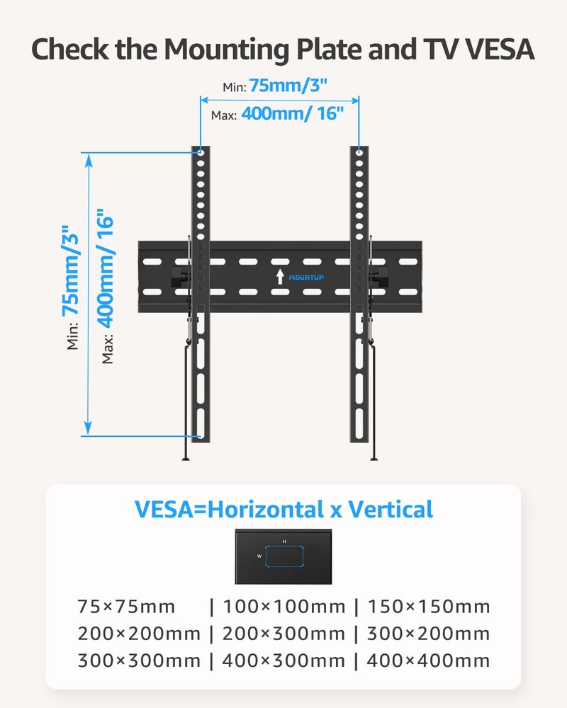 MOUNTUP UL Listed TV Wall Mount, Tilting TV Bracket for Most 26-60 Inch LED LCD OLED Flat/Curved TVs, Low Profile Save Spacing, Fits 12" to 16" Stud, Max VESA 400x400mm up to 99 LBS, MU0007 - Image 2